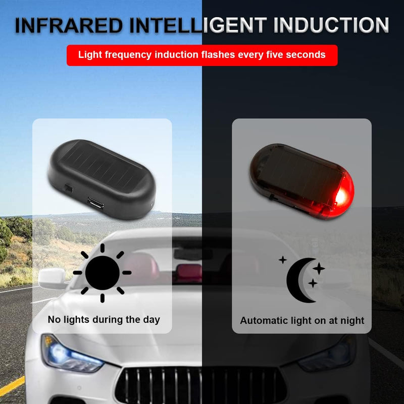 2PCS Car Solar Power Simulated Dummy Alarm, Anti-Theft LED Flashing Security Light Fake Lamp, Auto Warning Interior Safety Lights with USB Charger Port, Car Accessories for Most Cars (Blue/2PCS)
