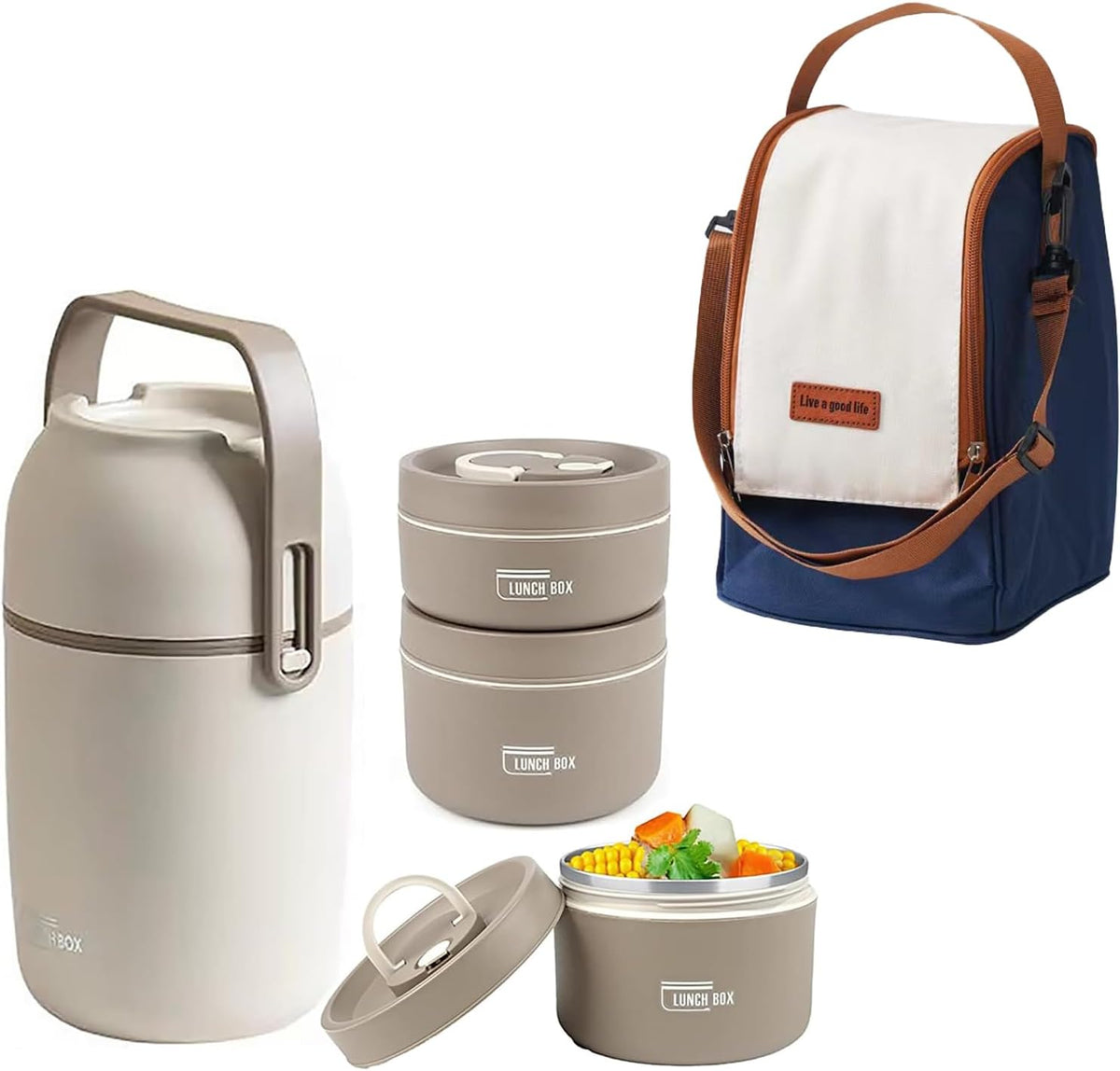 TAPIT Stainless Steel Lunch Box - Insulated Bento Box Multifunctional Containers Food Containers with 2 Compartments,Tableware, Nylon insulation bag (Grey) – image 7