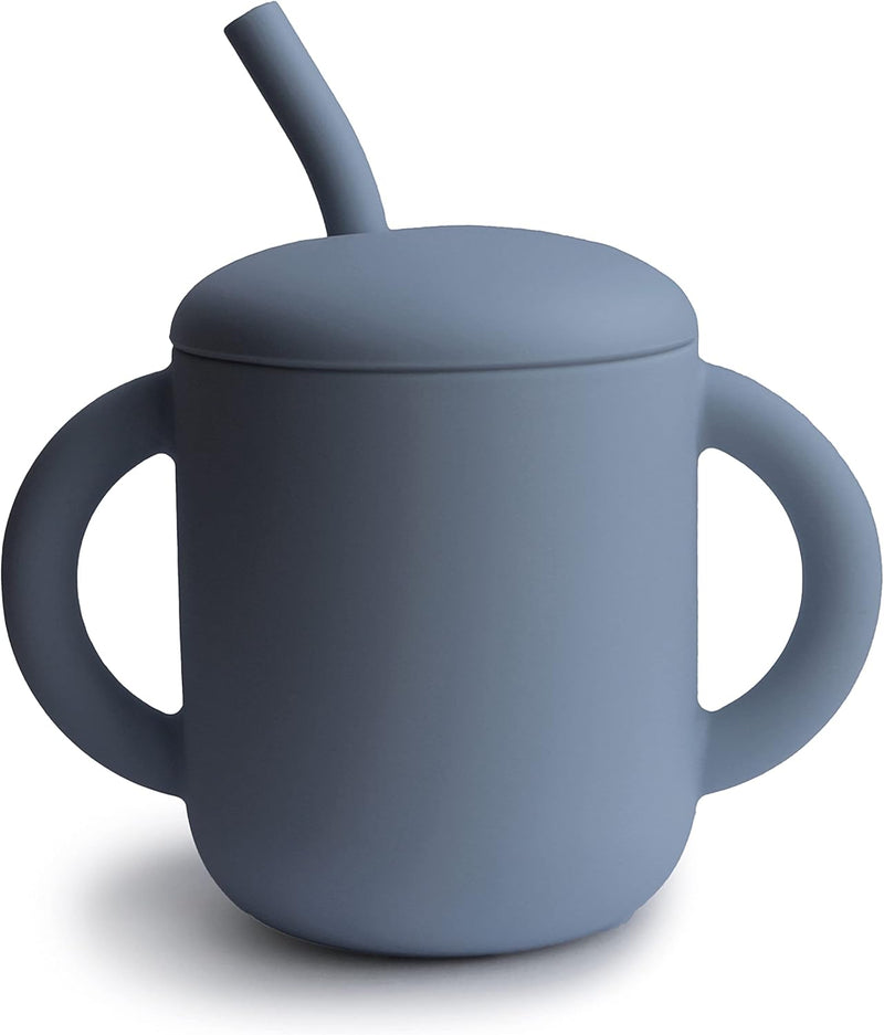 Mushie Silicone Training Cup with Straw for Baby - 175ml Leak-Resistant Cups for Toddlers with Removable Lid - BPA-Free, Dishwasher Safe | Blush