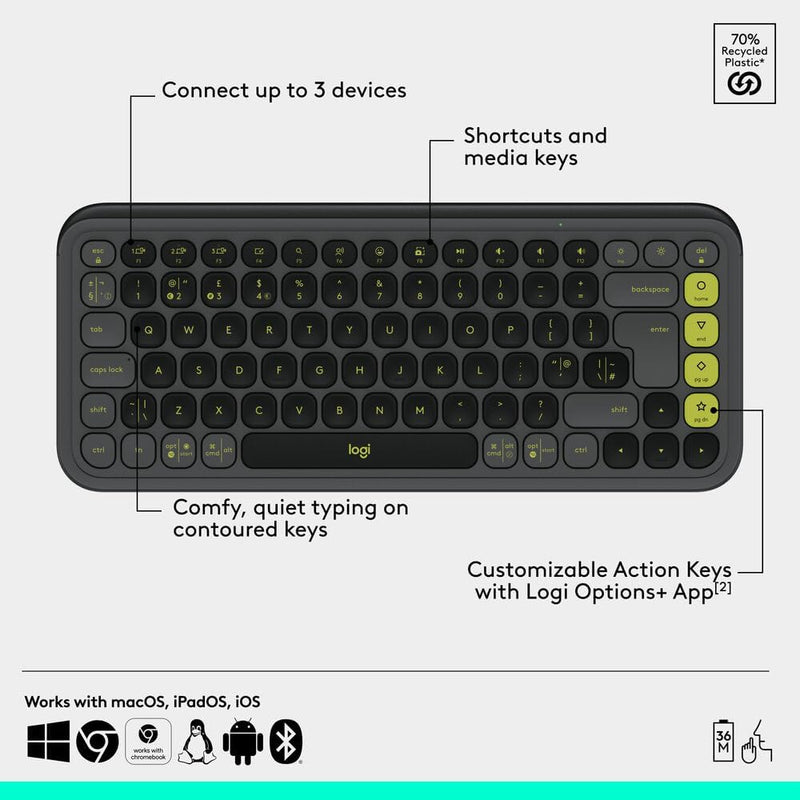 Logitech POP ICON COMBO, Bluetooth keyboard and mouse combo, comfortable typing, programmable keys and buttons, quiet clicks, Easy-Switch up to 3 devices - Graphite