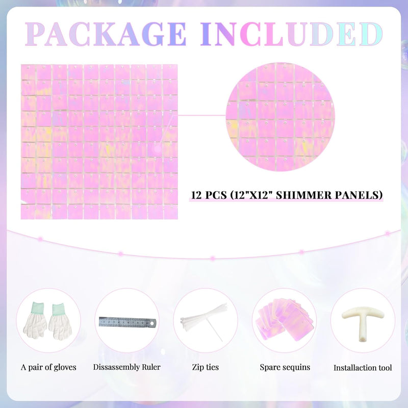 Kate Shimmer Wall Backdrop Sliver Wall Panels 12Pcs Square Sequin Shimmer Wall Backdrop Decoration for Birthday Party,Wedding, Anniversary