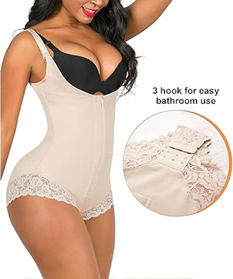 Shapewear for Women, Women Bodysuit Tops, Tummy Control Fajas Colombianas Body Shaper Zipper Open Bust Bodysuit, Seamless Tummy Control Slimming Waist V Neck Sculpting Jumpsuits Body Shaper (XL)
