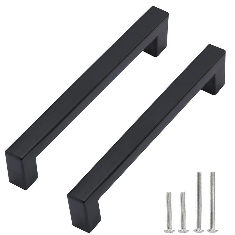 Redunest Cabinet Pulls Matte Black Cabinet Handles Square Drawer Pulls, 10 Pack 5 Inch Stainless Steel Kitchen Door Cupboard Cabinet Handles, Drawer Hardware Handles, 128mm Hole Centers