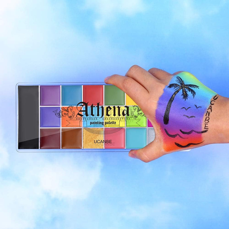 UCANBE 20 Color Athena Face Body Paint Oil - Large Pan Black & White, Professional Non Toxic SFX Makeup Palette, Hypoallergenic Face Painting Pallet for Art, Theater, Halloween, Parties and Cosplay