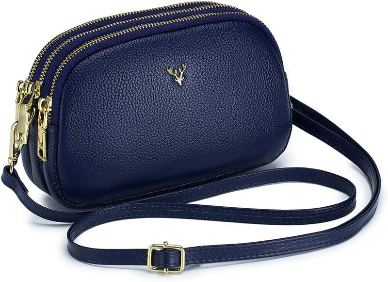 Small Crossbody Bags Genuine Leather Shoulder Handbags Trendy Design Cellphone Purses for Women and Girls - A-blue