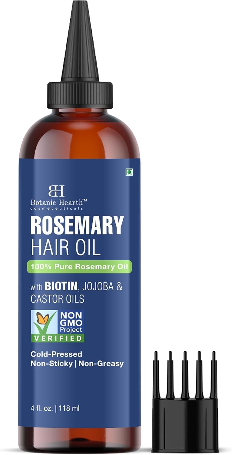 100% Pure Rosemary Oil For Hair Growth 198 ML Infused With Biotin, Jojoba & castor Oil Hair strengthening Treatment Nourishing & Volumizing Non GMO Verified Lightweight formula moisturises, improves combability and gives natural shine without greasy - rosemary_118ml