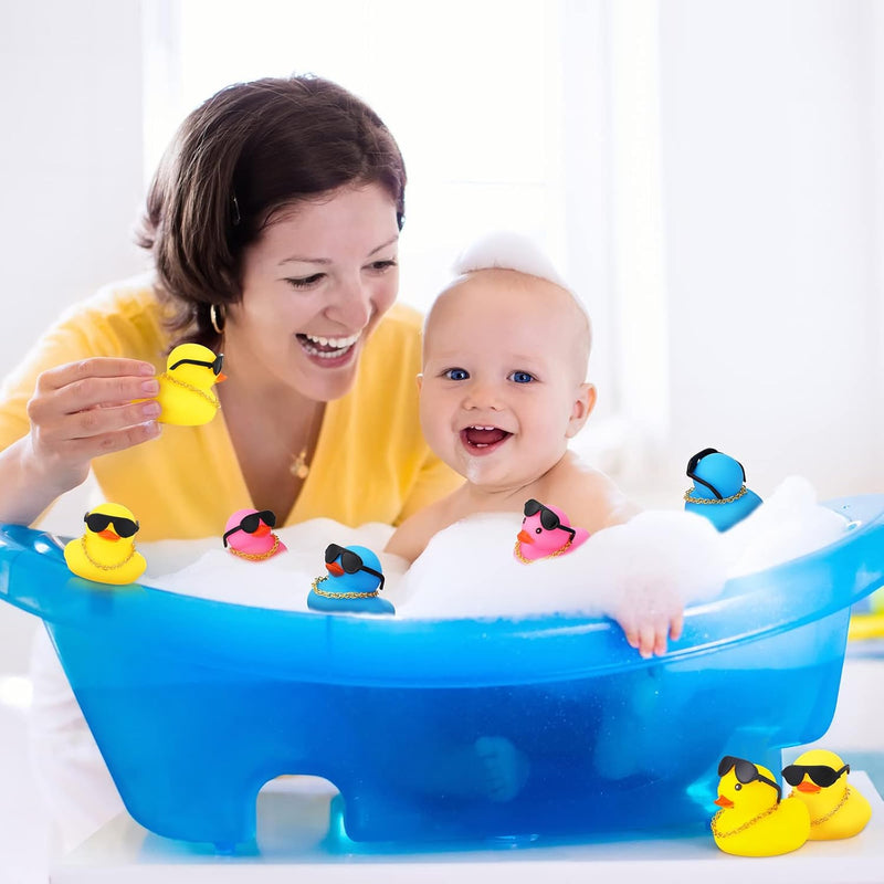 36 Pcs Mini Rubber Ducks Glow in The Dark Rubber Frogs Baby Shower Tiny Rubber Ducks Bulk, Float Bath Toys Bathtub Duckies Mini Frogs for Shower Birthday Party Favors Carnival Gift (Hat Style)
