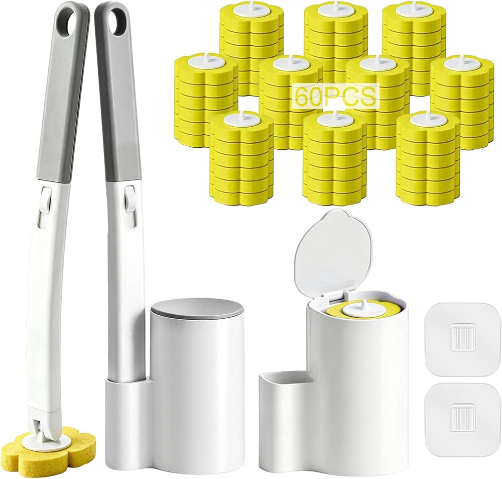 2 Pack Disposable Toilet Brush and Holder Set,Extended Handle with 60 Cleaner Refills Toilet Brush for Toilet Bowl Cleaners,Bathroom Cleaning, Bathtub -PurpleLavender Flavor