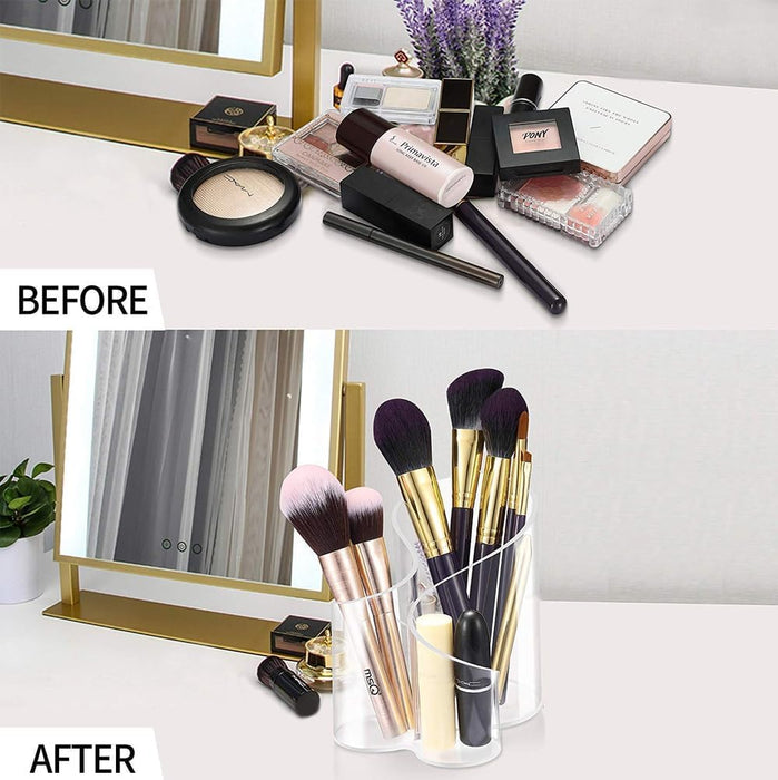 AMERTEER Makeup Brush Holder, Makeup Brush Organizer, Acrylic Makeup Organizers,3 Slots Makeup Organizer Pot, Circular Clear Acrylic Make Up Brush Organization Vanity Bathroom Bedroom Office Table Top