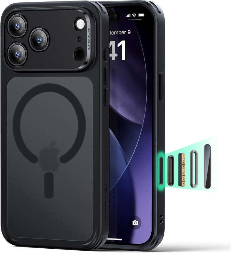 ESR for iPhone 15 Pro Max Case, Compatible with MagSafe, Military-Grade Protection, Yellowing Resistant, Scratch-Resistant Back, Magnetic Phone Cover for iPhone 15 Pro Max, Classic Series, Clear - iPhone 17 Pro Max A-Frosted Black