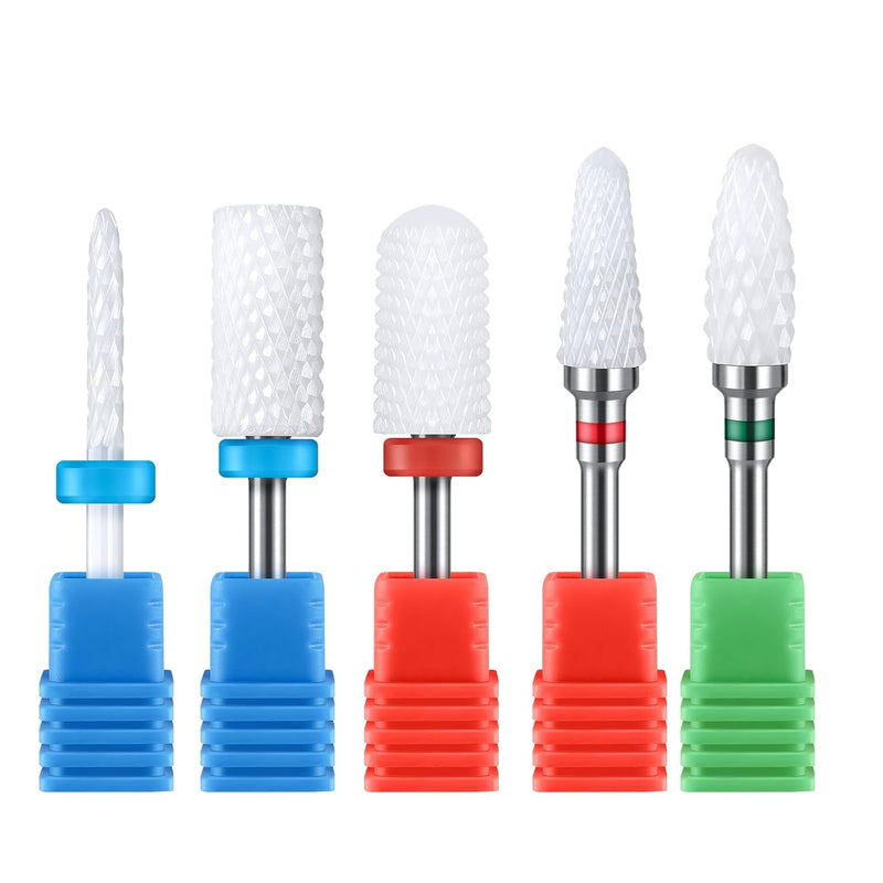 MelodySusie Professional Ceramic Nail Drill Bits Set - Acrylic Nail File Drill Bit Machine 3/32 Inch for Manicure Pedicure Cuticle Gel Nail Polishing, 5pcs