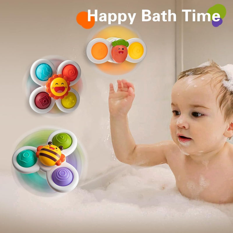 SKY-TOUCH 3PCS Suction Cup Spinner Toys for Toddlers 12M+, Pressable Baby Sensory Fidget Bath Toys, Stress Relief Toys with Strong Suction for High Chair, Car Window, Travel, Fine Motor Skills