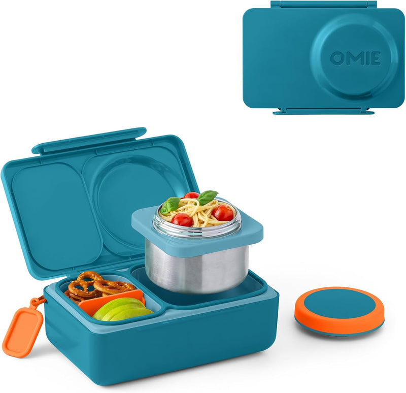 B9099 OmieBox Kids Bento Lunch Box, Plastic, Meadow - Teal Green OMIEBOX UP (AGE 9+ Years old)