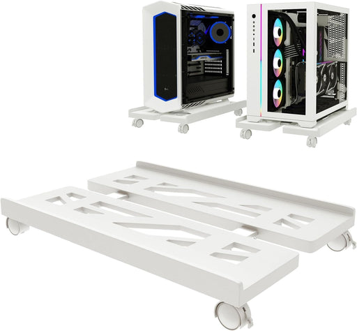 Computer Tower Stand, Adjustable Mobile CPU Stand, Ventilated PC Tower Stand CPU Holder with Rolling Caster Wheels, Steel PC Floor Cart PC Riser Fits Most PC for Gaming Office Desk Accessories (White)