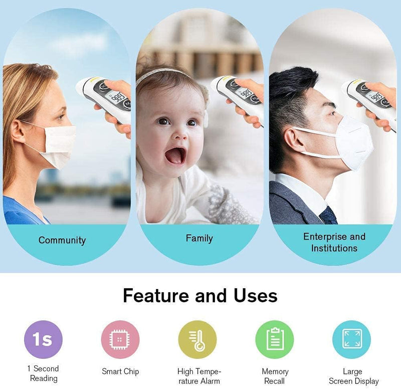 SKY-TOUCH Digital Infrared Thermometer for Forehead & Ear,Accurate Readings for All Ages,with LCD Display, Fever Alarm & Memory Recall Hygienic for Home & Travel