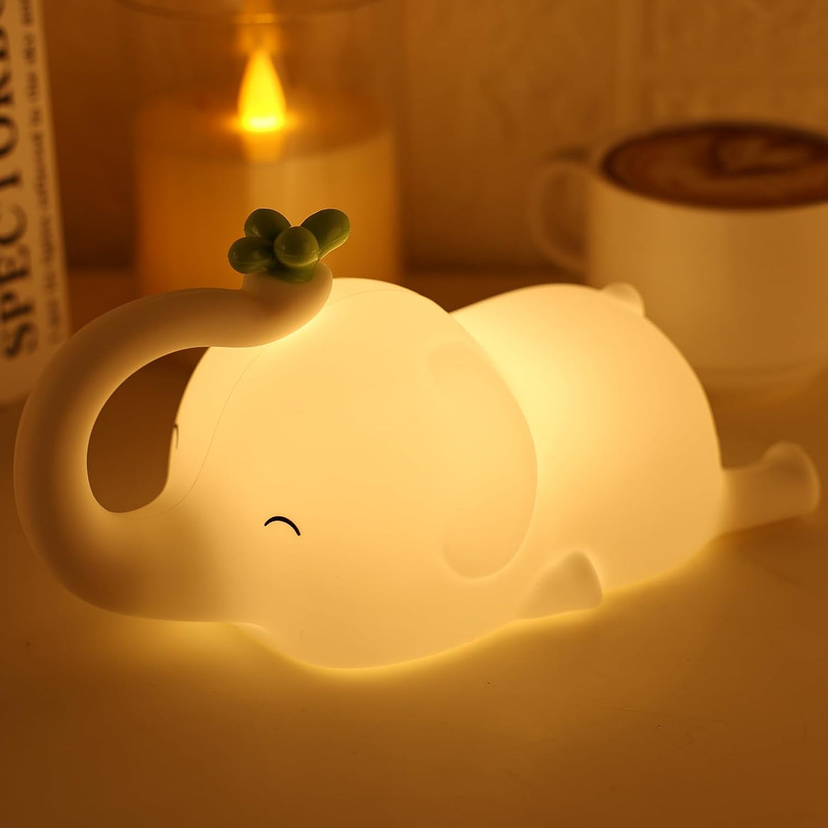 Silicone Elephant Night Light for Kids - 3-Level Dimmable & Rechargeable LED Lamp, Touch Control Soft Animal Light for Nursery, Baby Room Decor – image 1