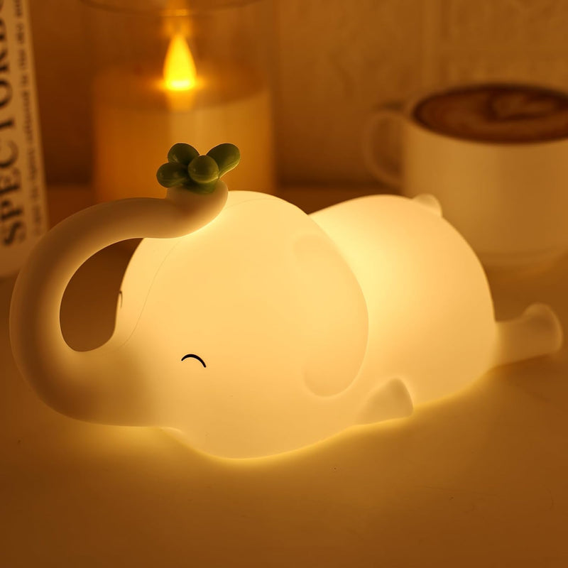 Silicone Elephant Night Light for Kids - 3-Level Dimmable & Rechargeable LED Lamp, Touch Control Soft Animal Light for Nursery, Baby Room Decor - Elephant