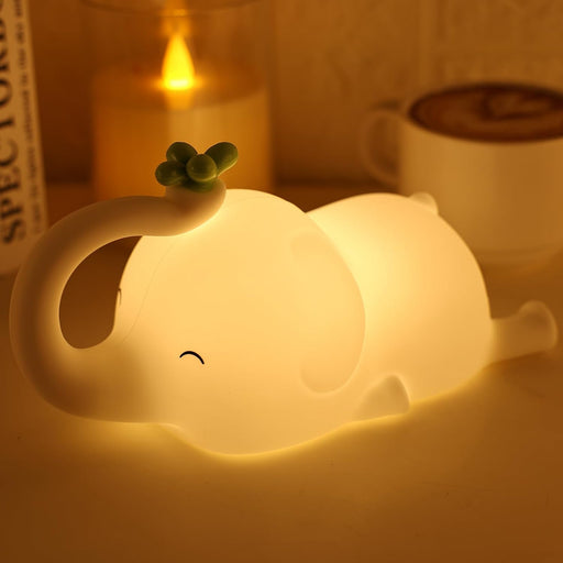 Silicone Elephant Night Light for Kids - 3-Level Dimmable & Rechargeable LED Lamp, Touch Control Soft Animal Light for Nursery, Baby Room Decor - Elephant