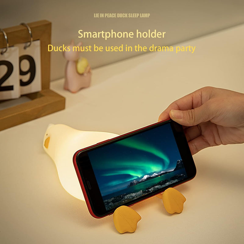 Lying Flat Duck Night Light, LED Squishy Lamp, Cute Light Up, Silicone Dimmable Nursery Nightlight, Rechargeable Bedside Touch Lamp for Breastfeeding