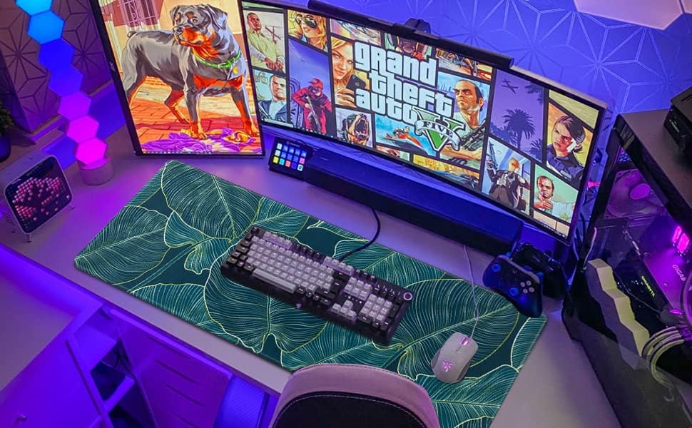 BIGTHREE Gaming Mouse Pad, Computer Desk Mat, Waterproof and Oil Proof Table Mat, Leather Table Mat, Washable Keyboard Pad, Rubber Bottom Sewn Edges, Soft and Comfortable, Thickened