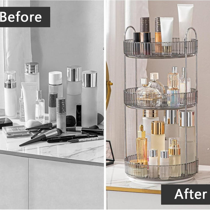 Makeup Organize Rotating,Perfume Organize, 360° Luxury Acrylic Makeup Organizer & Skincare Rack Spinning Lazy Susan 3 Tier,Dressing table to display your perfumes and cosmetics. (White-2)