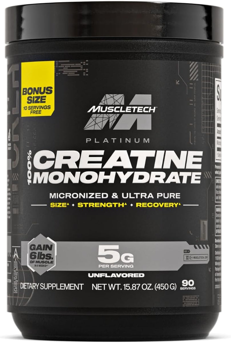 MuscleTech Platinum Creatine Monohydrate Powder Pure Micronized Muscle Recovery + Builder for Men & Women Workout Supplements Unflavored 400 grams 80 servings - Unflavored 450g