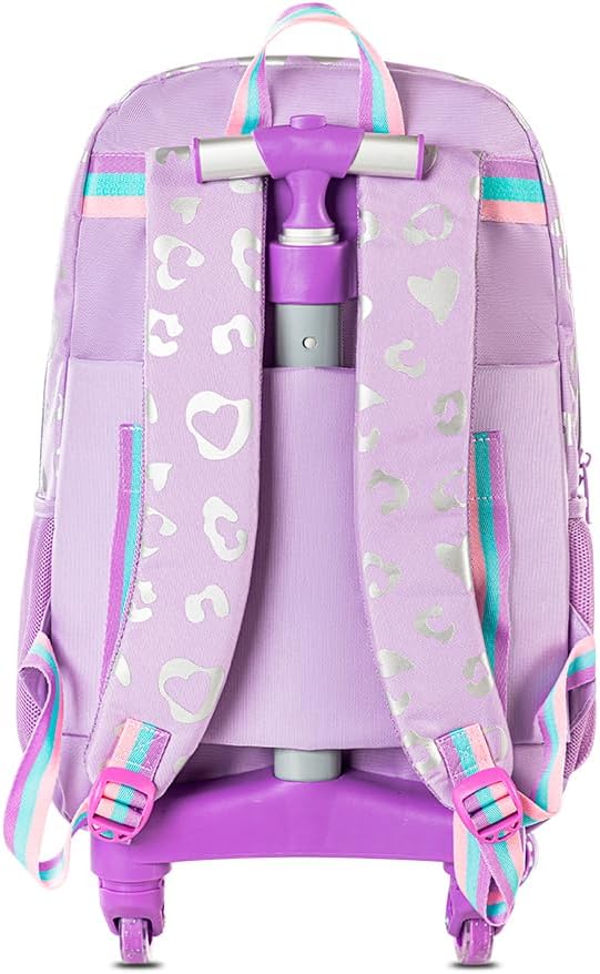 4-wheel Trolley 17" School Bag Set of 3 w/Lunch Bag and Pencil Pouch - Love Purple