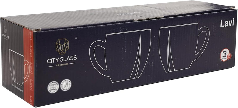 City Glass Lavi Mug Set 3-Pieces, 190 ml Capacity - 190 ÙÙÙÙØªØ±