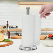 Stainless Steel Paper Towel Holder Countertop, Standing Paper Towels Holder for Kitchen Dining Table Bathroom, Weighted Paper Towel Holder for Standard or Large-Sized Roll (Silver)