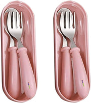 Kids Cutlery Set with Case, Stainless Steel Spoon & Fork for Children, Round Edge BPA Free Tableware for School Lunch Box, Picnic, Travel (Pack of 1, Blue) - Pink 2