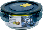 Mondex Borosilicate Glass Round Food Saver with food Storage Container Lunchbox 600ml Capacity, Openable and Secure Air Vent, Silicone Seal, Plastic Lid - Round 350ml