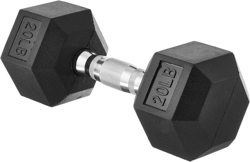 Amazon Basics Rubber Encased Exercise & Fitness Hex Dumbbell, Hand Weight for Strength Training, 20 lbs, Black