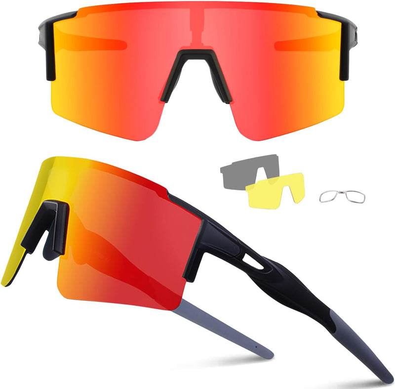 Ukoly Cycling Sunglasses for Men Women with 3 Interchangeable Lenses, Polarized Sports Sunglasses, Baseball Sunglasses