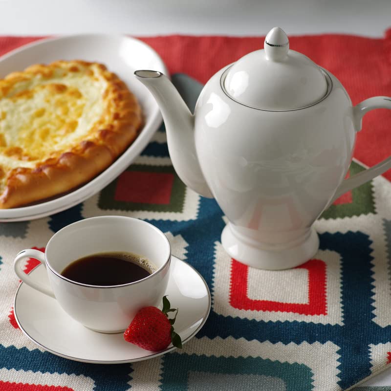 Fissman teapot porcelain, beverage serveware 2-3 tea cups, coffee mugs, modern english classic style, dishwasher safe pure white 1100 ml