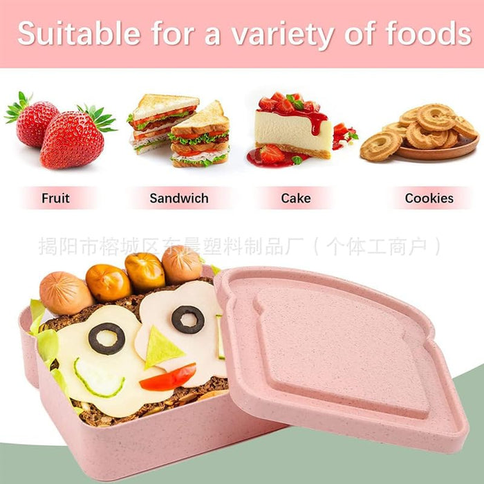 Bread Box Portable Toast Sandwich Box Meal Container Toast Shape Microwaveable Dishwasher Dishwasher Freezer Stores Bread Sandwiches Food Fruit (Pink)