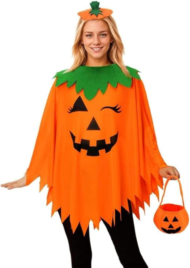Halloween Costume for Women,Adult Pumpkin Halloween Cape Costume with Headband Cosplay Halloween Costume for Women Adults Party Dress- One Size - yellow