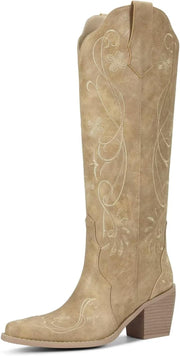 Platform Boots for Women, Heeled Combat Boots Chunky Heel Booties Round Toe Lace Up High Heel Ankle Boots - Gentle Cream Apricot Floral