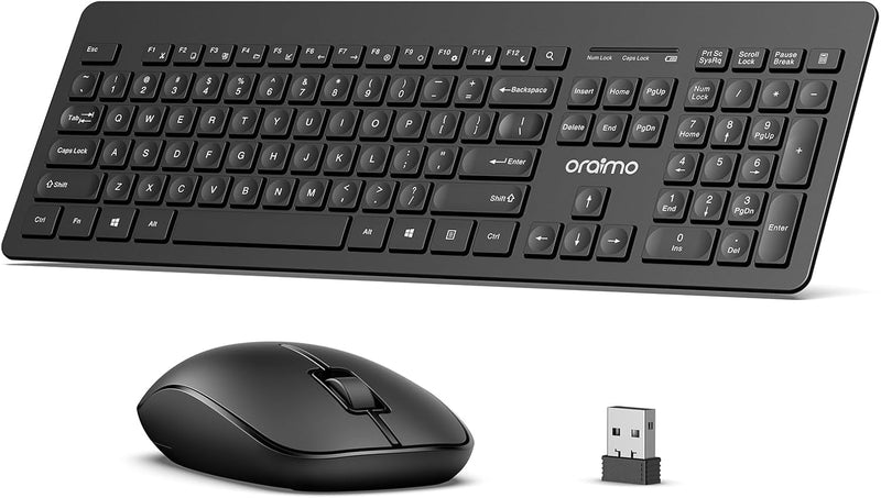 Oraimo Nano Wireless USB Keyboard and Mouse Set, 12 Function Keys 2.4GHz Wireless, 1000DPI, Spill-Resistant Design, PC/Mac, Black/Chartreuse