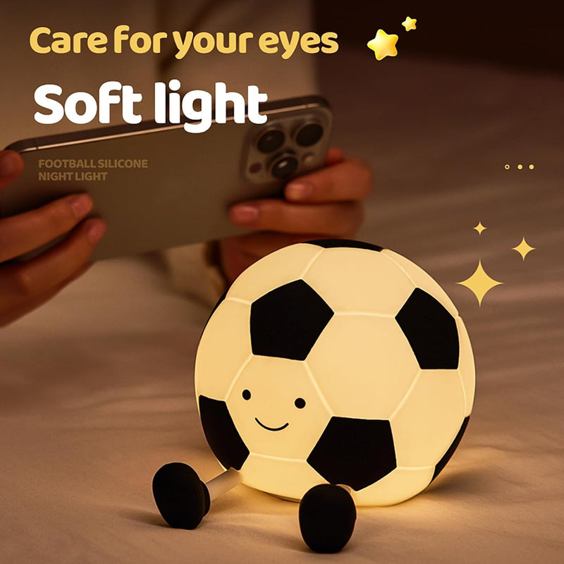 Football Night Light, Cartoon Football Lamp Squishy Silicone Nursery Night Light, 3 Level Dimmable Rechargeable Bedside Touch Lamp Nightlight, for Kids Bedroom, Office Decor Energy Class E