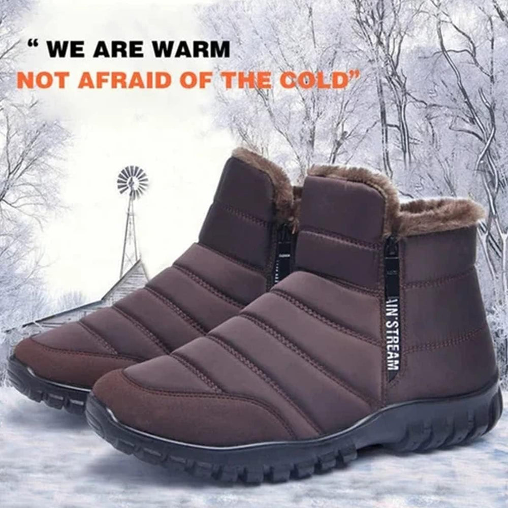 Men's Waterproof Warm Cotton Zipper Snow Ankle Boots, Winter Warm Slip on Thick Plush Mens Snow Boots, Non-Slip Winter Shoes for Men (Black,7.5)