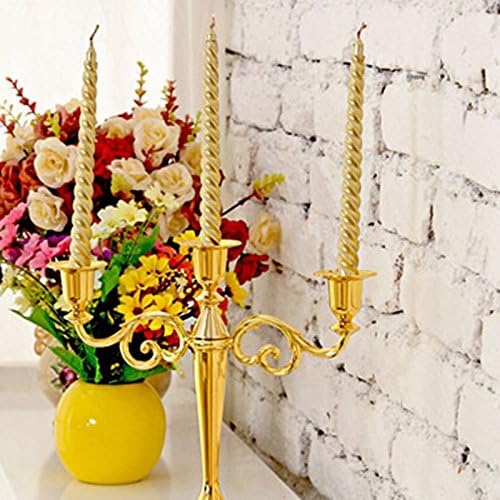 3 Arms Candle Holder, Metal European 3 Stands Candle Holder, for Wedding and Candlelight Dinner(Golden)