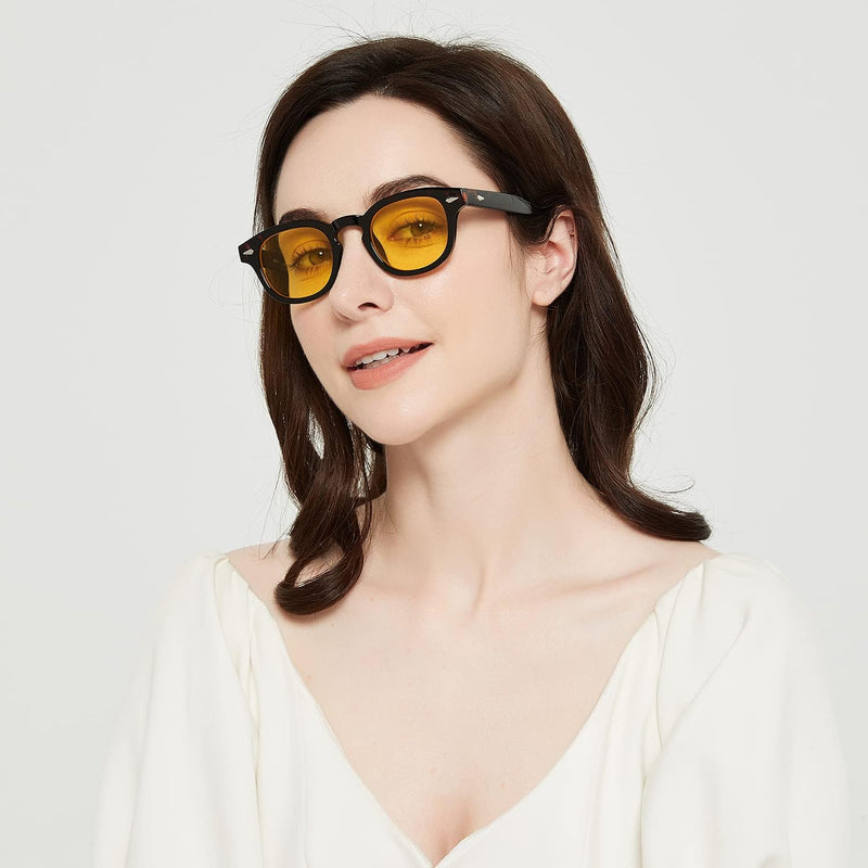 Unisex Vintage Retro Round Style Tinted Sunglasses For Men Women Fashion Circle Sun Glasses 46mm - C19 Tortoise Frame/Yellow Tinted Lens