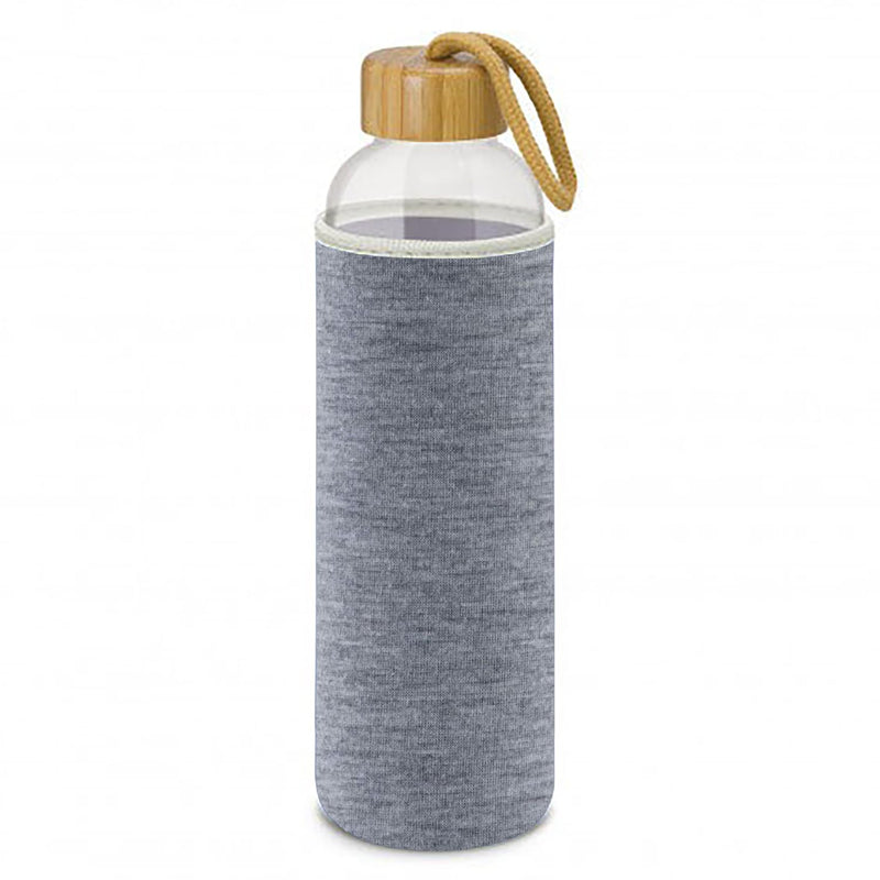 MAX-EMA Glass Water Bottle 1 Liter With Bamboo Lid And Neoprene Sleeve Reusable Glass Bottle For Hot And Cold Drinks, Juice, Tea, Milk, Smoothies And For Home, Gym And Travel (Grey)