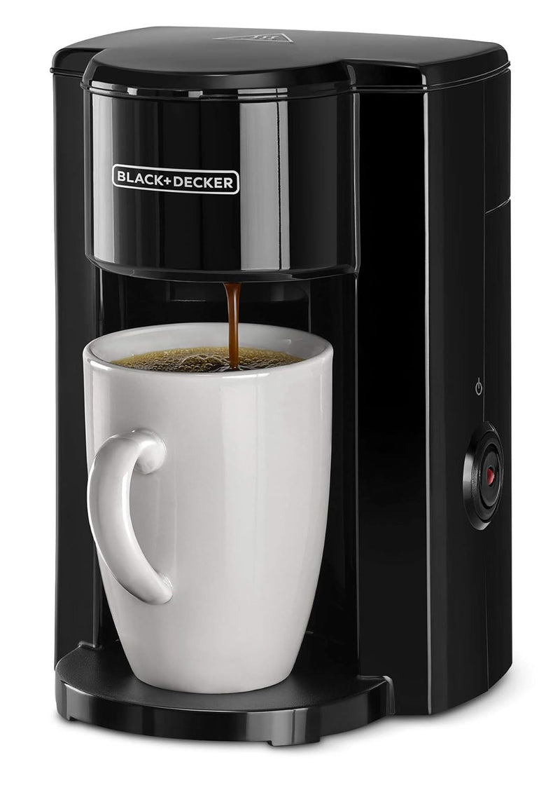 BLACK+DECKER Coffee Maker, 350W, 125ml Water Tank, Compact One-Cup Coffee Machine with Ceramic Mug, Auto Shut-Off, Durable Nylon Filter, One-Button Control, For Drip Espresso, Black - DCM25N-B5