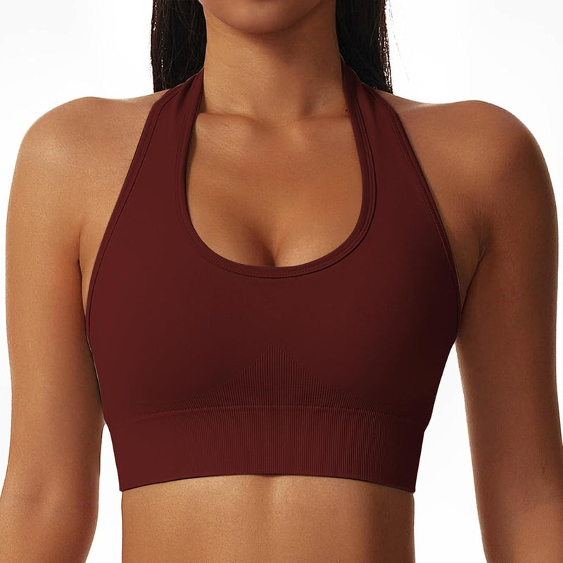 Vertvie Halterneck Sports Bra Backless Fitness Bustier Women's Padded Push Up Bra Without Underwire Sports Bra Top Yoga Bra Medium Support Workout