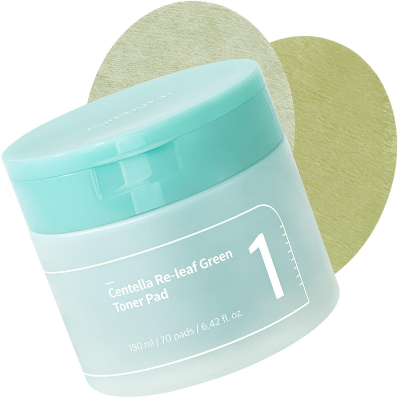 numbuzin No.1 Toner Pads | Centella Re-Leaf Green Toner Pad | Vegan Pad, Double-Sided, Herb Extracts, Calming | 70 Pads, 190ml