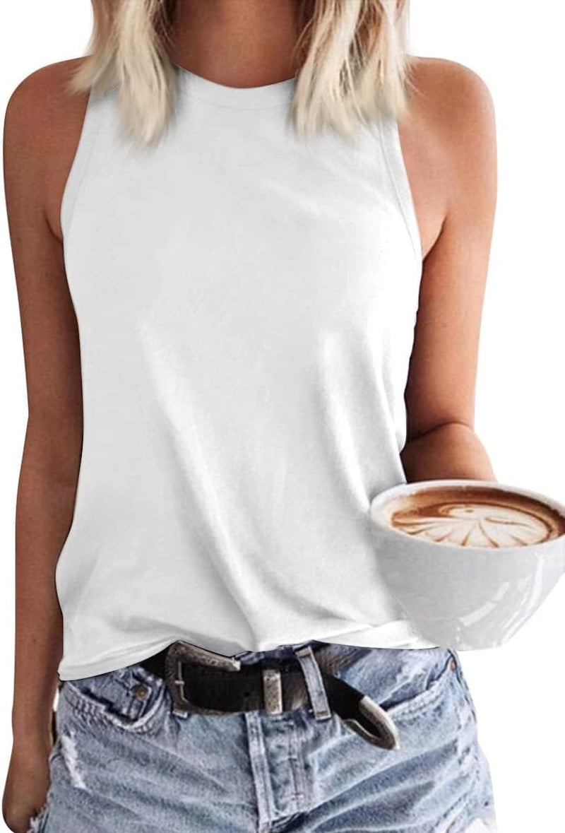 Womens' Crewneck Sleeveless Summer Casual Loose Fit Basic Shirts - White