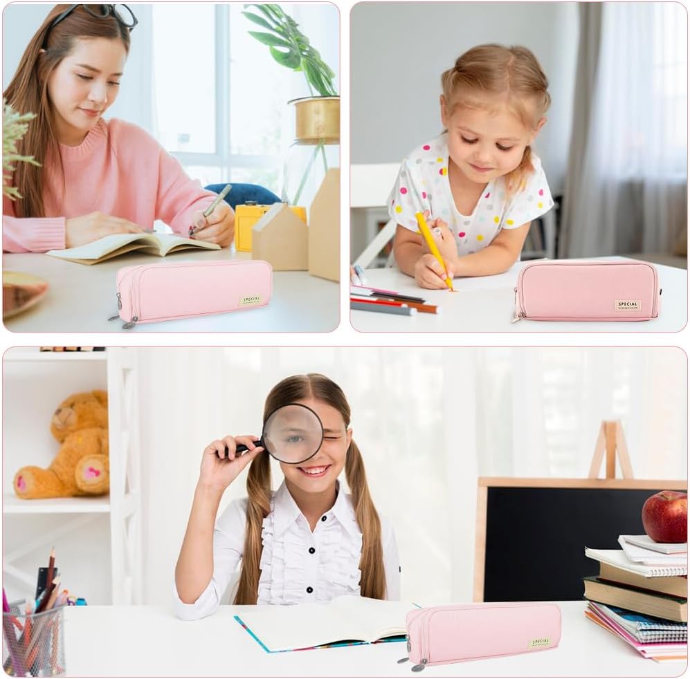 HASTHIP Large Capacity Pencil Case with 3 Compartments, Multi-Functional Pencil Box for Kids, Girls, Boys, Teenagers, Adults, Stationery Organizer Pouch, Pink – image 7