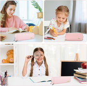 HASTHIP Large Capacity Pencil Case with 3 Compartments, Multi-Functional Pencil Box for Kids, Girls, Boys, Teenagers, Adults, Stationery Organizer Pouch, Pink