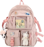 School bag, school bag leisure backpack middle school student laptop backpack, waterproof backpack, suitable as school bag, accessories plush pendant - pink
